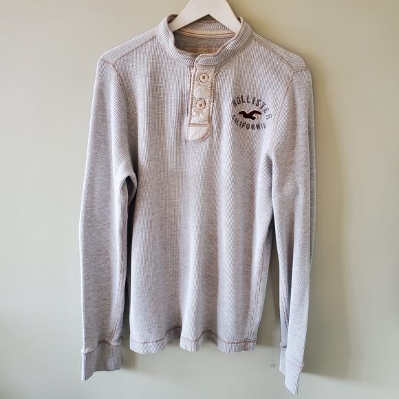 Hollister M Vintage Y2K Normcore Preppy Waffle Knit Thermal Henley Shirt - Picture 1 of 11